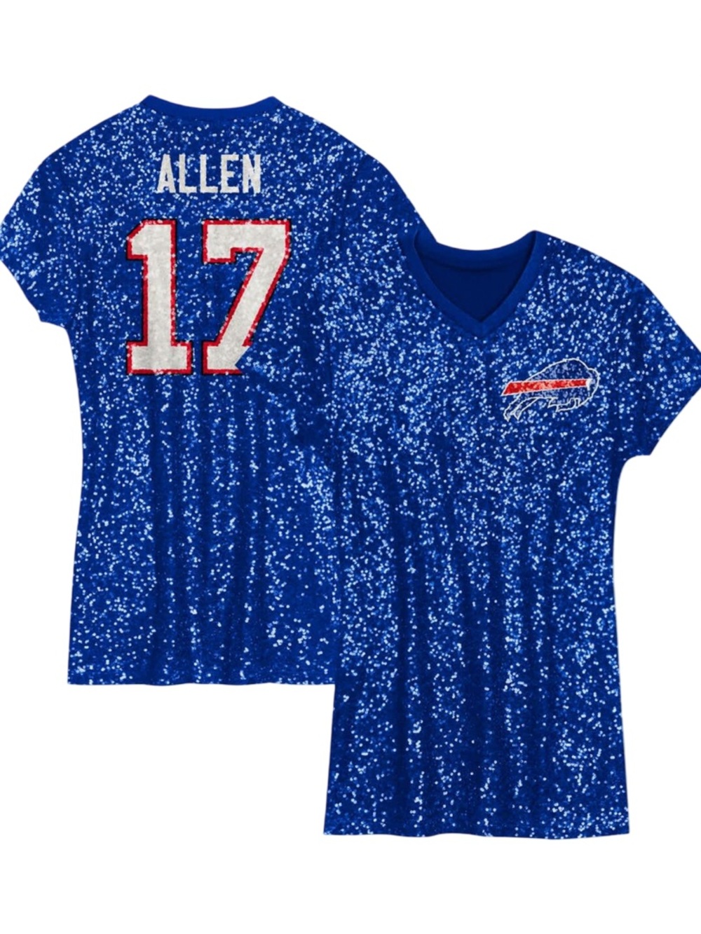 NWOT NFL Buffalo Bills Josh Allen Sequin V-Neck Dress Girls Youth Size XL 16